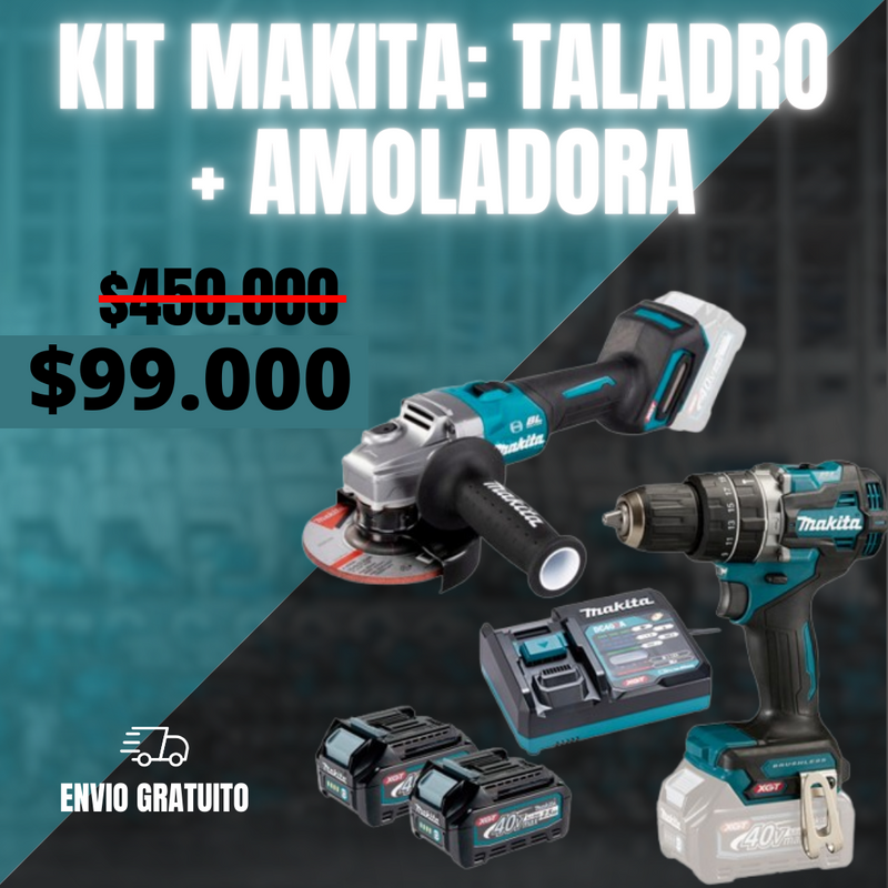 KIT MAKITA ORIGINAL: QUEDAN 6 UNIDADES - TALADRO INALÁMBRICO + AMOLADORA DE ALTO IMPACTO + 26 ACCESORIOS + 2 BATERIAS - PROMOCION CIERRE DE LA TIENDA - ENVÍO GRATIS