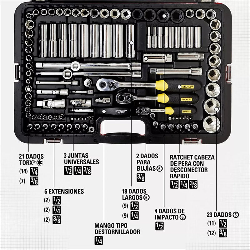 CAJA DE HERRAMIENTA STANLEY 150 PIEZAS 2.0 + 26 ACCESORIOS l PROMOCION CIERRE DE LA TIENDA - ENVÍO GRATIS