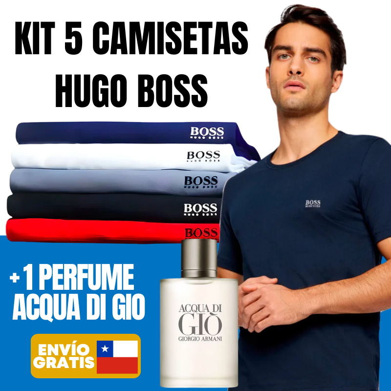 KIT 5 CAMISETAS HUGO BOSS + 1 PERFUME ACQUA DI GIO 100ML PROMOCION CIERRE DE LA TIENDA
